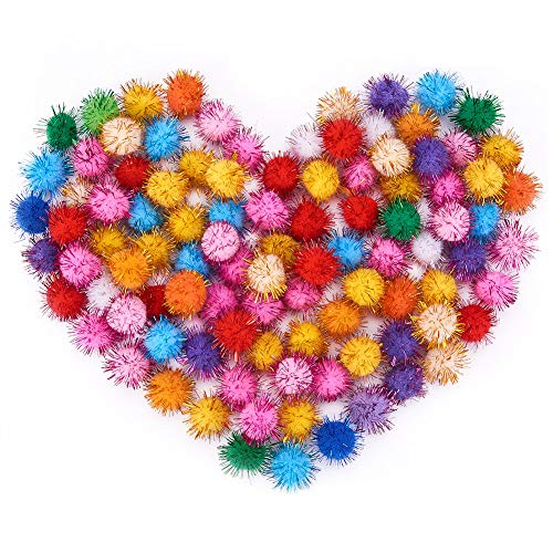 PandaHall 100pcs Pom Pom Pailletten Bälle DIY Handwerk Pom Pom Thread Ball Bunte Pailletten Shiny Lametta Pompom mit Metallic Cord für Schmuckherstellung oder Handwerk von PH PandaHall