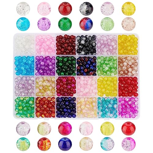 PandaHall 1080 Stück Crackle-Glasperlen, 24 Farben 6mm Lampwork Kristallperle Runde Lose Perlen Handgefertigte Armbandperlen für Sommerperlen Freundschaftsarmband Mutter Schmuckherstellung von PH PandaHall