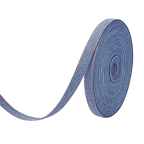 PandaHall 11 Meter Stitch Denim Band 10 mm Jean gemustertes Ripsband Königsblau Layering Stoff Jeans Schleifen Band für Haarspangen, Accessoires, Geschenkverpackungen und Nähen von PandaHall