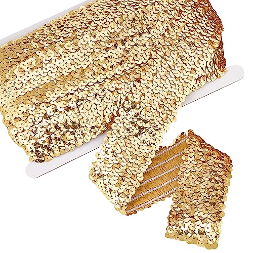 PandaHall 11 Yards 48mm Elastischer Paillette Paillettenbesatz Goldener Spitzenbesatz Zum Basteln Paillettenstreifen Glänzendes Nähen Paillettenband Für Kleid Verschönerung Stirnband Kostüm Nähen von PandaHall