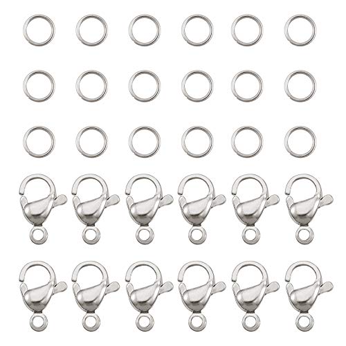 PandaHall 120Pcs 304 Edelstahl Jump Ringe 7mm Offene Jump Ringe mit 60-pcs Hummer Verschluss Schmuck Verschluss Verbindungsstück Armband Clips Verschlüsse für Ohrring Armband Halskette, Silber Farbe von PH PandaHall