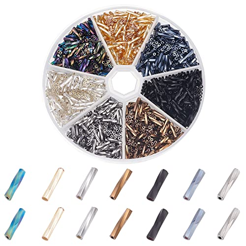 PandaHall 1260 Stück 7 Farben Glas Signalhorn Perlen 9x2 mm Metallic Rocailles Twisted Tube Beads Craft Beads Loose Spacer Bead Für Ohrringe Armbänder Halsketten Taillenkette Schmuckherstellung von PH PandaHall