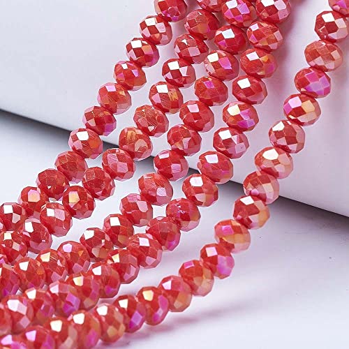 PandaHall Briolette facettierte Rondelle-Glasperlen, 4 mm, rot, AB-Farbe, undurchsichtiges Glas, winzige Abstandshalter für Armbänder, Halsketten, Ohrringe, Schmuckherstellung, 1300 Stück von PH PandaHall