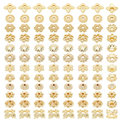 PandaHall 144 Stück 24K Vergoldete Blumenperlenkappen 12 Styles Messing Endkappen Golden Spacer Beads Caps 4~6mm Hollow Schmuck Spacer Caps Für DIY Craft Ohrringe Armbänder Schmuckhandwerk von PH PandaHall