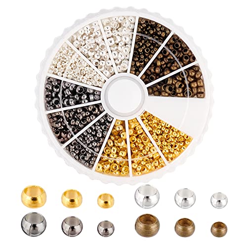 PandaHall 1440 Stück 4 Farben 3 Größen Messingrohr Quetschperlen Schnur Endkappen Durchmesser 2 mm 2,5 mm 3 mm für DIY Schmuckherstellung von PH PandaHall