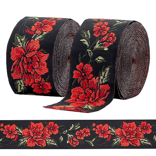 PandaHall 14m Blumen-Jacquardband, 5cm Stickbänder Vintage Gewebtes Band Boho Nähband Persische Blumen Fransenbesatz für Ramadan Kleidung Verschönerung Dekoration von PH PandaHall