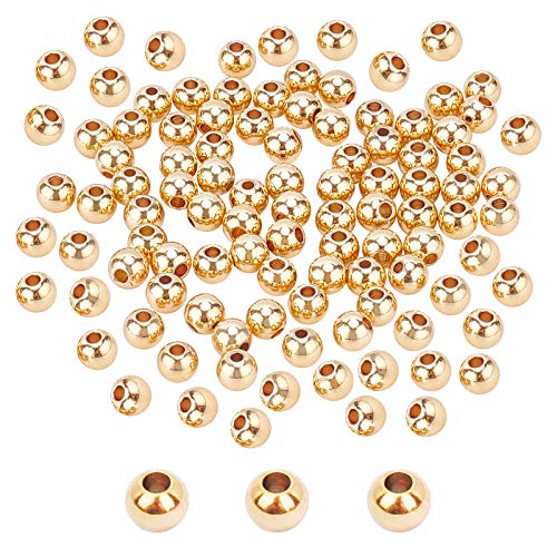 PandaHall 150 Stück 6mm Goldperlen 14 Karat Vergoldete Messingperlen Abstandsperlen Metallabstandshalter Langlebige Plattierte Runde Kugel Glatte Perlen Für Armband Halskette Schmuck DIY Handwerk von PH PandaHall