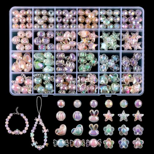 PandaHall 150 Stück Acryl-Abstandsperlen 8 Stile Bead-In-Perle-Abstandsperlen 3 ab-Farben Lose Lampwork-Perlen Transparente Bastelperlen Für Haarzöpfe Schlüsselband Halskette Schmuckherstellung von PH PandaHall