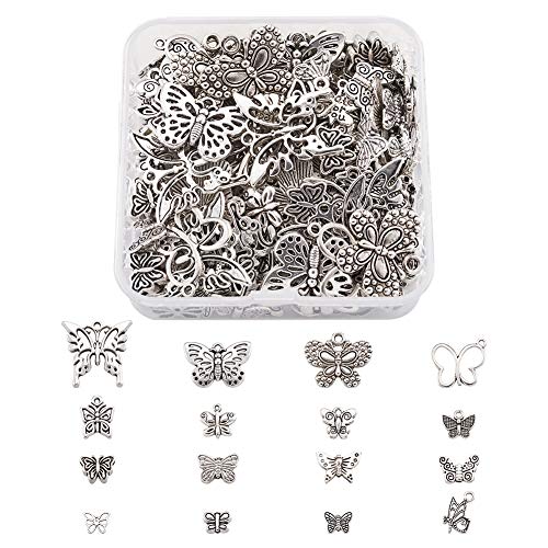 PandaHall 160 Stück Legierung Schmetterling Charm Anhänger & Abstandhalter Perlen tibetischer Stil Antik Silber baumeln Charms Perlen für DIY Armband Halskette Ohrringe Schmuckherstellung von PH PandaHall