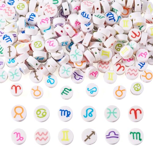 PandaHall 180pcs 12 Sternbild Polymer Clay Perlen Sternzeichen Flache Runde Ton Perlen Disc Heishi Perlen für DIY Armband Ohrring Halskette Schmuckherstellung von PH PandaHall