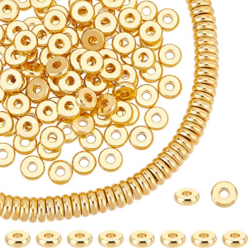 PandaHall 18K Vergoldete Zwischenperlen 150 Stück 6 mm Goldene Scheibe Heishi Lose Perlen Messing Flache Runde Schmuckperlen Für DIY Armband Halskette Ohrring Bastelbedarf von PH PandaHall