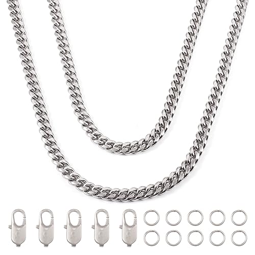 PandaHall 1m 304 Edelstahl kubanische Gliederkette Herren Halskette Kette Twisted Panzerkette mit Karabinerverschlüssen Biegeringe für Schmuckherstellung von PandaHall