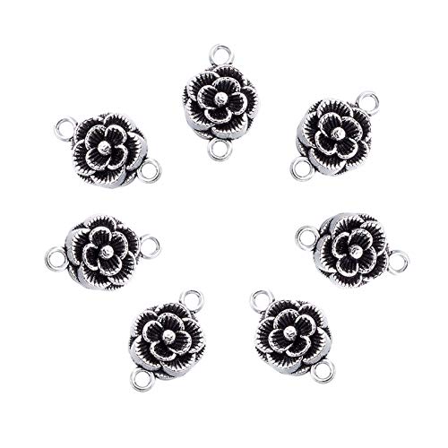 PandaHall 20 Stück Antik-Silberfarbene Blumen-Verbindungsglieder aus Metall für baumelnde Anhänger, Halsketten, Armbänder, cadmiumfrei und bleifrei. von PH PandaHall