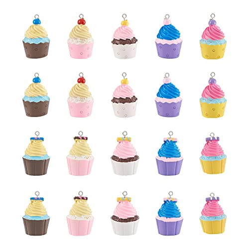 PandaHall 20 Stück Cupcake-Charm-Anhänger, Nachahmung, Lebensmittel, Kuchen, Süßigkeiten, Dessert, baumelnde Charms mit Schlaufe für DIY-Schmuck, Schlüsselanhänger, Handwerk von PandaHall