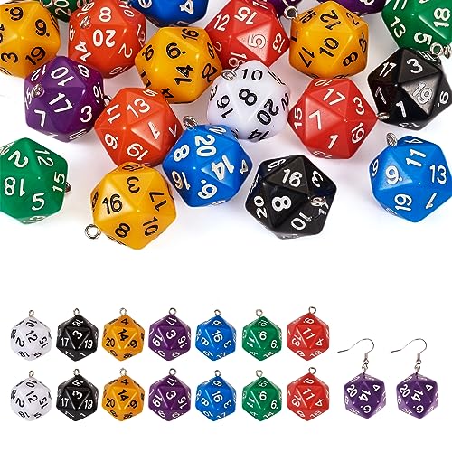 PandaHall 20 Stück D20 Würfel Charms Acryl Zahl Anhänger facettiert 20 Seiten polyedrische Würfel Charms Perlen für DIY Schmuck Schlüsselanhänger Handwerk Herstellung von PandaHall