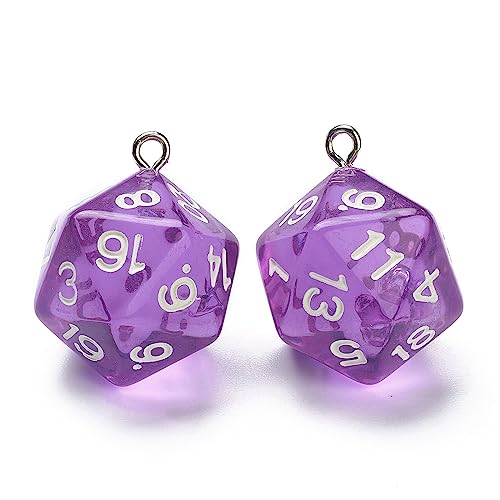 PandaHall 20 Stück D20 Würfel Charms Acryl Zahlen Anhänger Facettiert 20 Seiten Polyedrische Würfel Charms Perlen für DIY Schmuck Schlüsselanhänger Handwerk Herstellung, Lila von PandaHall