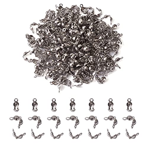 PandaHall 200 Stück 304 Edelstahl Perlenknotenabdeckung 6 x 3 mm Metall offene Clamshell Fold Over Bead Tips Mini Calotte Ends Caps für DIY Schmuckherstellung, Edelstahlfarbe von PandaHall