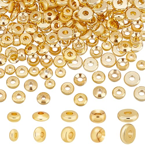 PandaHall 200 Stück Heishi Abstandsperlen 18 Karat Goldperlen 6mm Scheibenperlen Messing Flache Runde Scheibe Rondelle Spacer Perlen Metall Perlen Zwischenperlen Für Heishi Herstellung Armbändern von PandaHall