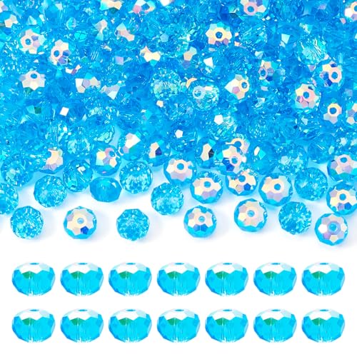 PandaHall 200 Stück facettierte Glasperlen, 8 mm, Rondelle-Kristallperlen, tiefhimmelblau, lose Abstandshalter, Großpackung für Schmuckherstellung, DIY, Handwerk von PH PandaHall