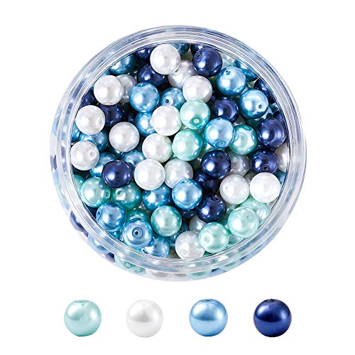 PandaHall 200 teile/schachtel Tiny Satin Lustre Umwelt Glasperlen Perlen 8mm Karibik Blau Mix Runde Perlen Set für DIY Schmuck Machen von PH PandaHall