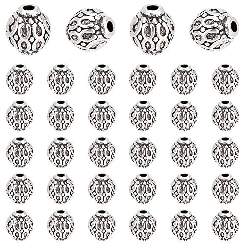 PandaHall 200pcs Runde Spacer Perlen tibetische Legierung Antik Silber Metall Spacer Charm Perlen für Armband Halskette DIY Schmuckherstellung, 6mm, Loch: 1,5mm von PandaHall