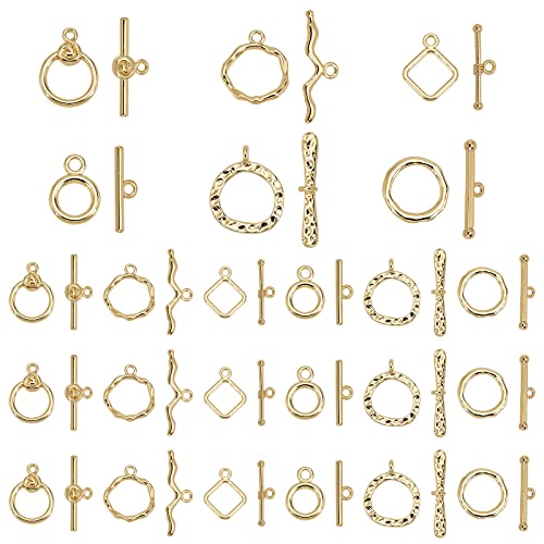 PandaHall 24 Sets Knebelverschlüsse Schmuck, 6 Stil Haken Ring Toggle 18K Gold Oval Ring Rhombus Toggle Verschlüsse OT Endverschlüsse Verbinder Stab- Und Ringverschlüsse Für Schmuck Armband von PH PandaHall