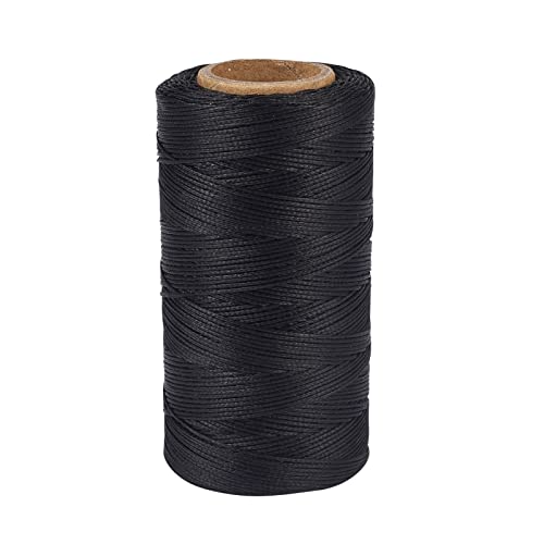 PandaHall 260 Meter/Rolle 1mm flach gewachste Polyester Schnur Faden DIY Handwerk Nähen Perlen Schnur String (schwarz) von PH PandaHall