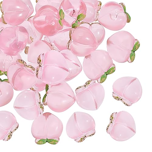 PandaHall 30 Stück Halbgebohrte Pfirsichperlen Transparente Fruchtperlen Rosa Handgefertigte Lampwork Perlen Lose Pfirsichperlen Fruchtdraht Enden Für Haarnadeln Halsketten Ohrringe Schmuckherstellung von PH PandaHall