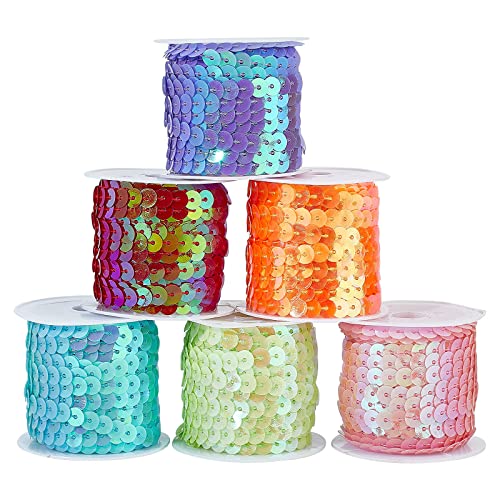 PH PandaHall 30 Yard Bunte Paillette Trim, 6 Farben 6mm Flache Pailletten Streifen Trimmen Paillette Spool String Shiny Trim Nähen Paillette String Für Meerjungfrau Kleid Verschönern Stirnband von PH PandaHall