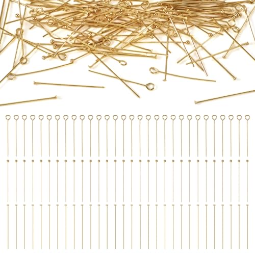 PandaHall 300 Stück offene Ösennadeln Kugelkopfnadeln Flachkopfnadeln Draht Ösenstifte Messing Schmuckstift-Sets für Anhänger, Halskette, Ohrringe, Schmuckherstellung, Golden-3 Stile von PandaHall