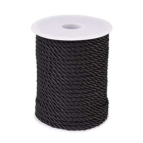 PandaHall 32 Yards 5 mm gedrehte Kordel schwarz 3-lagig Polyester Schnur verdrehtes Seil Trim Faden Schnur Schnur für Vorhang Raffhalter, Geschenktüten Seil Griffe, Handtaschen Griffe DIY Handwerk von PH PandaHall