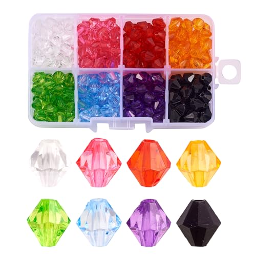 PandaHall 360 Stück facettierte Doppelkegel-Kristallperlen 8mm 8 Farben Transparente Acryl Bastelperlen Bunte Abstandshalter Charm Perlen für DIY Halskette Armband Schmuckherstellung Schlüsselanhänger von PH PandaHall