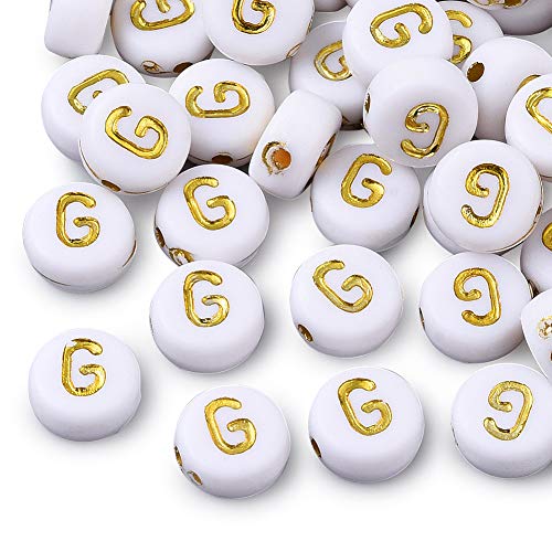 PandaHall 360 Stück flache runde Acryl-Alphabet-Perlen 7 mm goldene Buchstaben G Abstandshalter lose Perlen für Schmuckherstellung Kunsthandwerk Weben DIY Armbänder von PandaHall