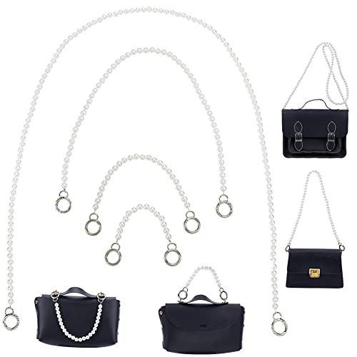 PandaHall 4 Stück Perlen-Geldbörsengriffe 4 Styles Weiße Perlen-Geldbörsenriemen Kurze Handtaschenkette Lange Ersatz-Taschenkette Mit Platin-Verschlussringen Für Clutch-Abendtaschen-Geldbörsen von PH PandaHall