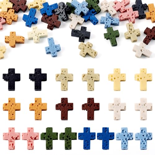 PandaHall 40 Stück Kreuz Lavastein Steinperlen Kruzifix Kreuz Vulkanische Lava Edelstein Perlen Mini-Kreuze für Yoga Armband Gebet Rosenkranz Halskette Schmuckherstellung Zubehör von PH PandaHall