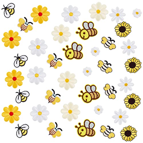 PandaHall 40 Stück Patches Zum Aufbügeln Gänseblümchen Blumen Bienen Patch Aufnäher Zarte Bestickte Applikationen Für DIY Dekoration T Shirt Rucksack Hoodies Schuhe Taschen Jeans Reparatur 2~10x2~5 cm von PH PandaHall