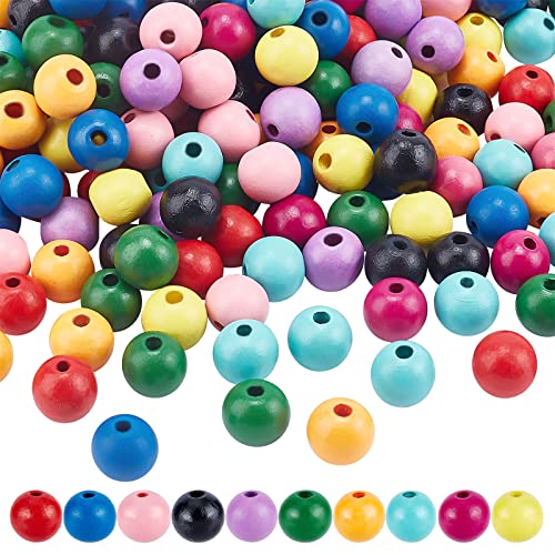 PandaHall 400pcs 10 Farben bemalte Holzperlen, 14 mm Runde farbige Holzperlen bunte Holzperlen hölzerne Abstandshalter Perlen mit 4mm großes Loch für Schmuck machen Flechten Makramee DIY Craft Project von PH PandaHall