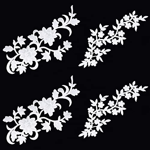 PandaHall 4pcs Blumen Patches Zum Aufbügeln, 2 Styles Weiß Stickerei Applikation Dekorative Aufnäher Bestickter Aufnäher Für DIY Stoff Jeans Hüte Hemden Blusen Hochzeit Abendkleid Nähen von PH PandaHall