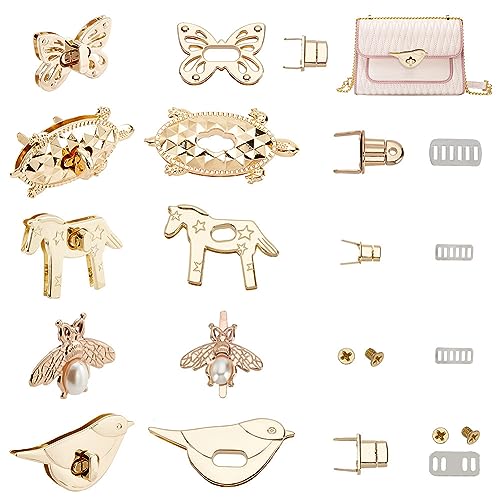 PandaHall 5 Set Geldbörse Turn Lock, 5 Styles Light Gold Bag Turn Buckles Alloy Purse Twist Lock Tortoise/Moth/Pferd/Schmetterling/Vogel Geldbörsenverschluss Verschluss Für DIY Leathercraft von PH PandaHall