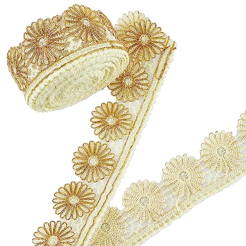 PandaHall 5 Yard Blumen Spitzenbesatz 2 Zoll Goldener Vintage Spitzenbesatz Nähspitze Stoffbesatz Häkelspitzenband Bastelspitze Für Hochzeit Applikation Kleid Braut Vorhang Schonbezug DIY Handwerk von PH PandaHall