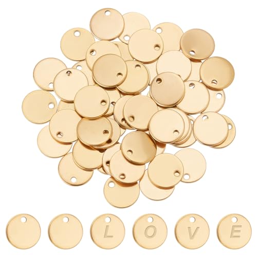 PandaHall 50 Pcs 304 Edelstahl Flache Runde Blank Stempel Tag Anhänger Charms Stempeln Blank Tag Charms Goldener Anhänger für Armband Halskette Schmuck DIY Handwerk Herstellung, 10mm von PH PandaHall