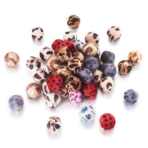 PandaHall 50 Stück Kunstfell-Pom-Pom-Kugeln, Anhänger, Leoparden-Metall-Pompons, Ohrringe, Charms mit Messing-Fundstücken für Ohrringe, Schmuckherstellung, Zubehör, zufällige Farbe von PandaHall