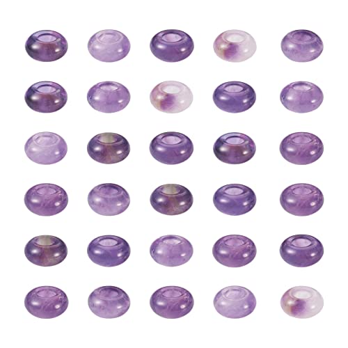 PandaHall 50pcs Großes Loch Edelstein Rondelle Europäische Perlen Natürlicher Amethyst Stein Perlen 12x6mm Chakra Heilung Spacer Lose Perlen für europäische Charm-Armbänder, Loch:5mm von PandaHall