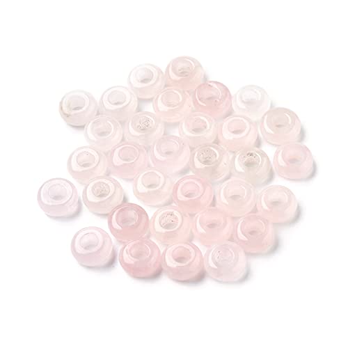 PandaHall 50pcs Großes Loch Edelstein Rondelle Europäische Perlen Natürliche Rosenquarz Steinperlen 12x6mm Chakra Heilung Spacer Lose Perlen für Europäische Bettelarmbänder Loch:5mm von PH PandaHall