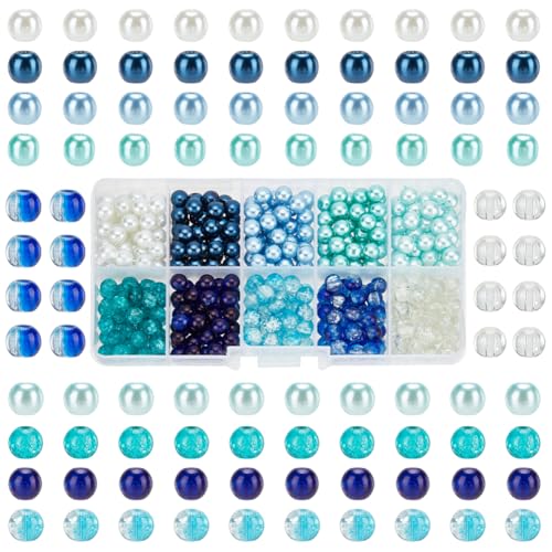 PandaHall 500 Stück/Karton 6 mm runde Crackle Glasperlen lose Zwischenperlen Perlen bunte Bastelperlen für die Schmuckherstellung Dekoration Halskette Ohrringe Loch: 1 mm von PH PandaHall