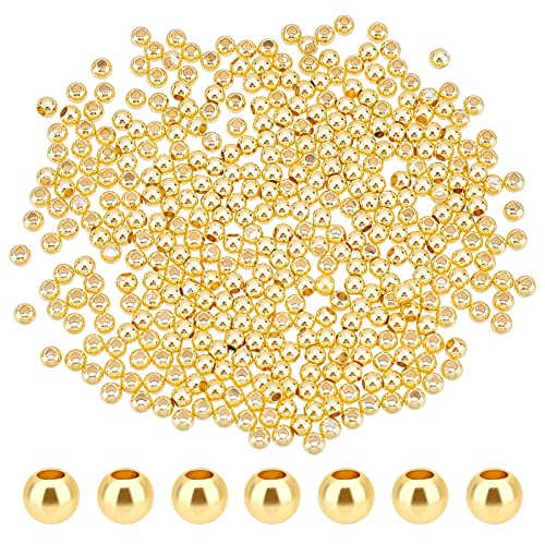 PH PandaHall 500 Stück 18K Goldperlen 3mm Vergoldete Perlen Langlebig Rund Glatt Zwischenperlen Nahtlos Lose Kugeln Mini Rocailles Für Weihnachtsdeko Stapelbare Halskette Armband Ohrring Machen von PH PandaHall