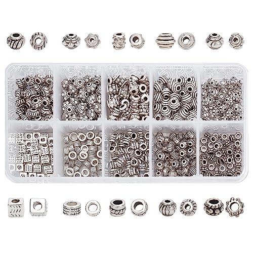 PandaHall 500 stücke 10 Arten Blume Schmuck Spacer Perlen Tibetischen Legierung Laterne Würfel Perlen Charme für Armband Schmuck Machen, Antikes Silber von PH PandaHall