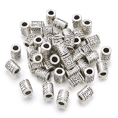 PandaHall 50pcs Tibetischen Stil Legierung Säulenperlen 9x7mm Antik Silber Rohr Großes Loch Europäische Perlen Metall Spacer Lose Perlen für Armband Halskette Schmuckherstellung, Loch:3.5mm von PandaHall