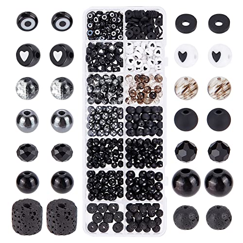 PandaHall 522 Stück 6~8mm Runde Glasperlen, Schwarz Weiße Armbandperlen aus Natürlichem Lavagestein Lose Perlen Lampwork Abstandsperlen für DIY Halsketten Armbänder Schmuckherstellung Heimdekoration von PH PandaHall