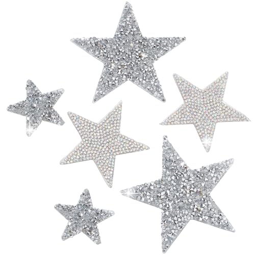 PandaHall 6 Stück Glitzersterne zum Aufkleben Star Crystal Glitter Strass Sticker 3 Größen Glitzer Aufkleber Eisen auf Aufnäher Bling Star Patches für Kleid furnitureanddecor Decoration von PH PandaHall